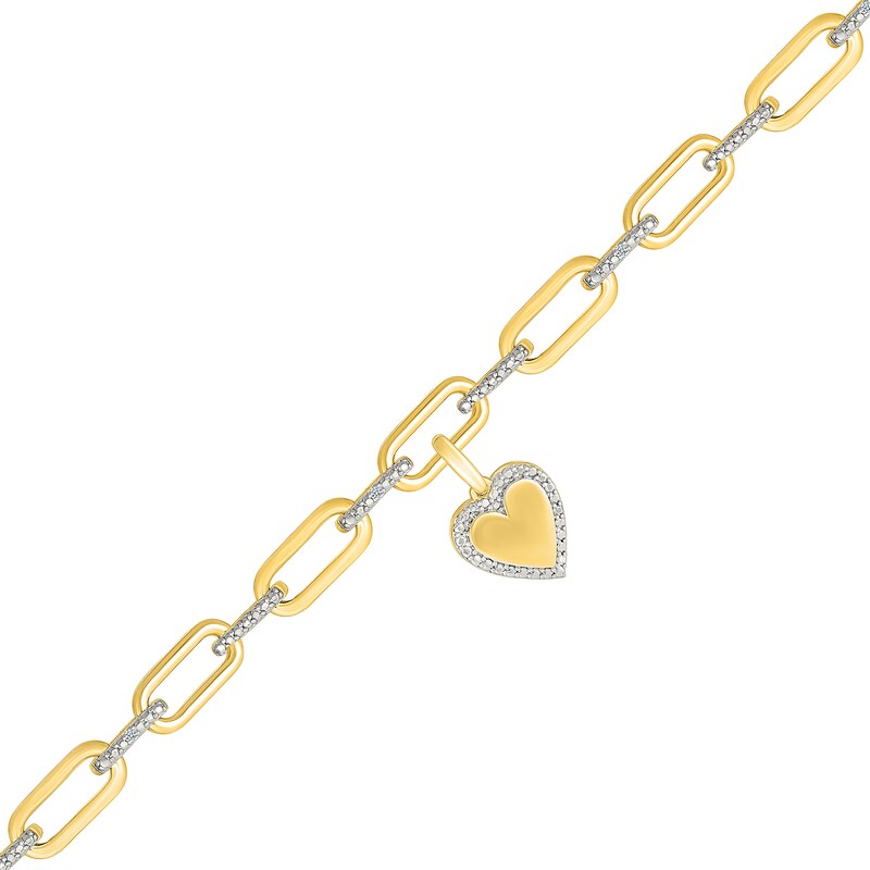 Main Image 1 of Diamond Accent Heart Charm Bracelet in Sterling Silver with 10K Gold Plate