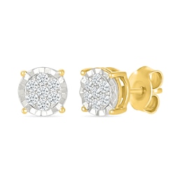 1/5 CT. T.W. Multi-Diamond Miracle Frame Stud Earrings in Sterling Silver with 10K Gold Plate