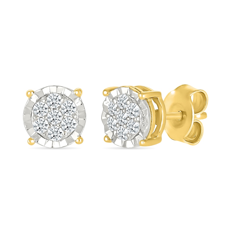 Main Image 1 of 1/5 CT. T.W. Multi-Diamond Miracle Frame Stud Earrings in Sterling Silver with 10K Gold Plate