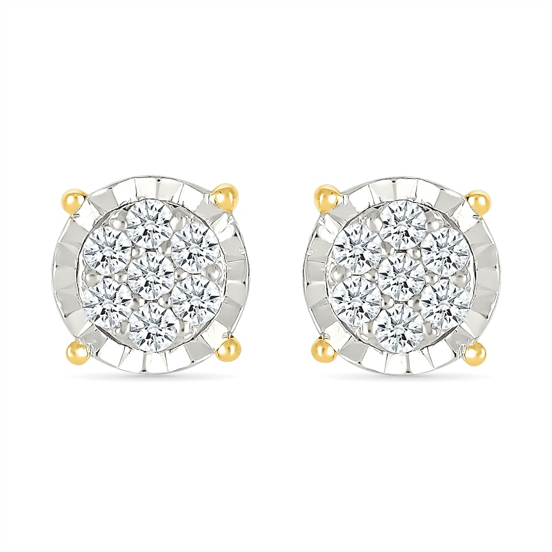 1/5 CT. T.W. Multi-Diamond Miracle Frame Stud Earrings in Sterling Silver with 10K Gold Plate