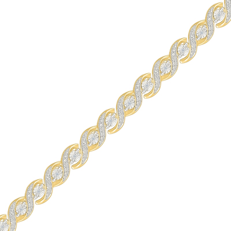 Main Image 1 of 1/10 CT. T.W. Diamond &quot;S&quot; Link Alternating Bracelet in Sterling Silver with 10K Gold Plate - 7.25&quot;