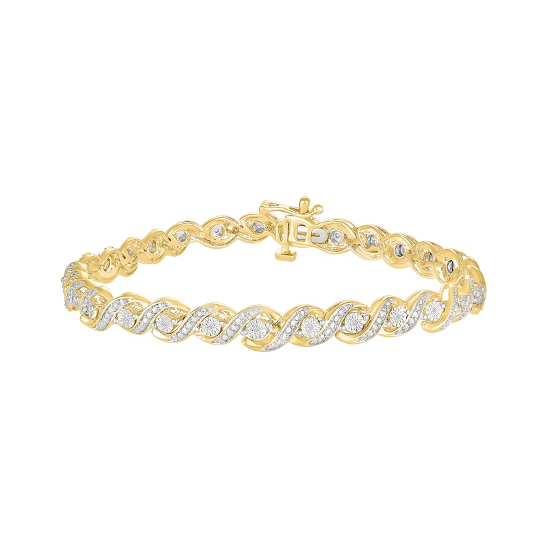 Main Image 2 of 1/10 CT. T.W. Diamond &quot;S&quot; Link Alternating Bracelet in Sterling Silver with 10K Gold Plate - 7.25&quot;