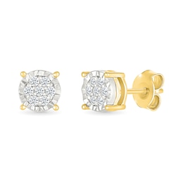 1/10 CT. T.W. Multi-Diamond Miracle Frame Stud Earrings in Sterling Silver with 10K Gold Plate