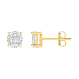 1/10 CT. T.W. Multi-Diamond Miracle Frame Stud Earrings in Sterling Silver with 10K Gold Plate