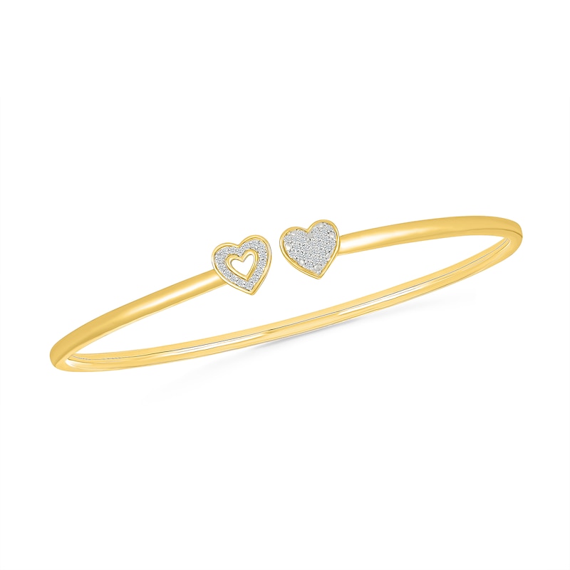 Main Image 1 of 1/6 CT. T.W. Diamond Double Heart Open Bangle in Sterling Silver with 10K Gold Plate