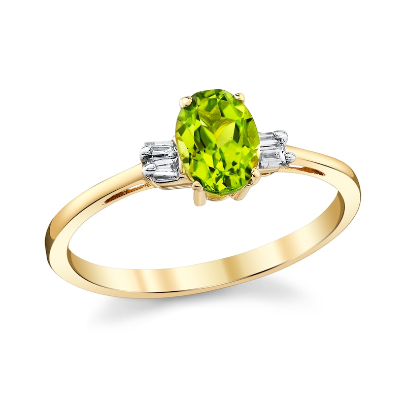 Main Image 1 of Oval Peridot and 1/20 CT. T.W. Diamond Collar Ring in 14K Gold