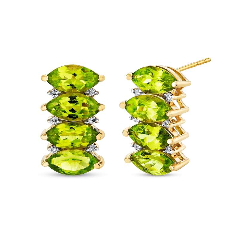 Main Image 1 of Marquise Peridot and 1/10 CT. T.W. Diamond Four Stone Drop Earrings in 14K Gold