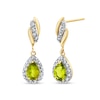 Thumbnail Image 1 of Pear-Shaped Peridot and 1/3 CT. T.W. Diamond Frame Flame Drop Earrings in 14K Gold