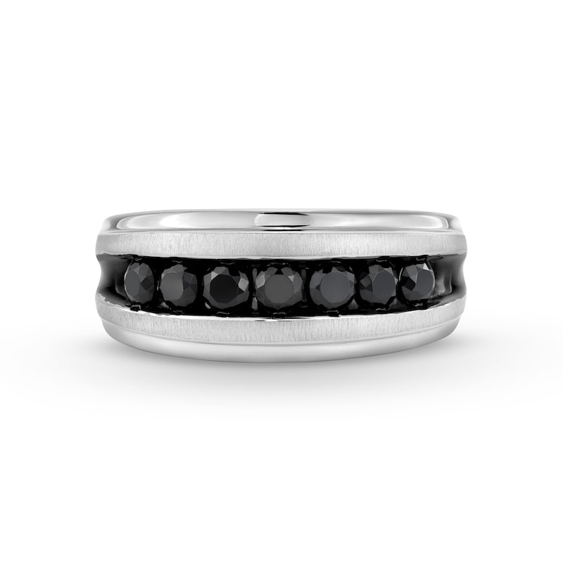 Main Image 3 of 1 CT. T.W. Black Diamond Seven Stone Wedding Band in 10K White Gold