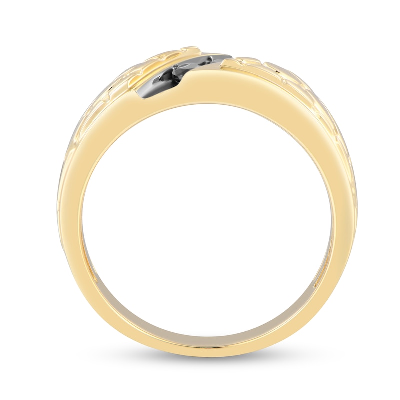 Main Image 3 of 1/8 CT. T.W. Black Diamond Slant Trio Nugget Wedding Band in 10K Gold