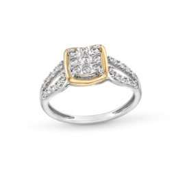 1/3 CT. T.W. Cushion-Shaped Multi-Diamond Loop Split Shank Engagement Ring in 10K Two-Tone Gold