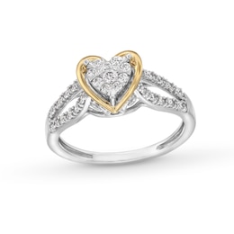 1/3 CT. T.W. Heart-Shaped Multi-Diamond Loop Split Shank Engagement Ring in 10K Two-Tone Gold