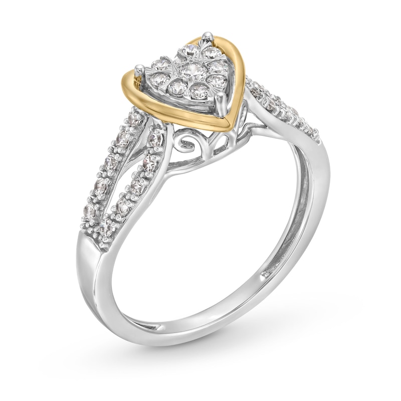 Main Image 3 of 1/3 CT. T.W. Heart-Shaped Multi-Diamond Loop Split Shank Engagement Ring in 10K Two-Tone Gold