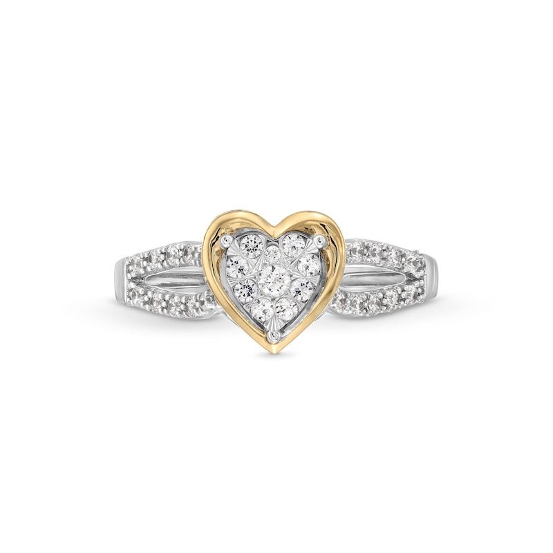 Main Image 4 of 1/3 CT. T.W. Heart-Shaped Multi-Diamond Loop Split Shank Engagement Ring in 10K Two-Tone Gold