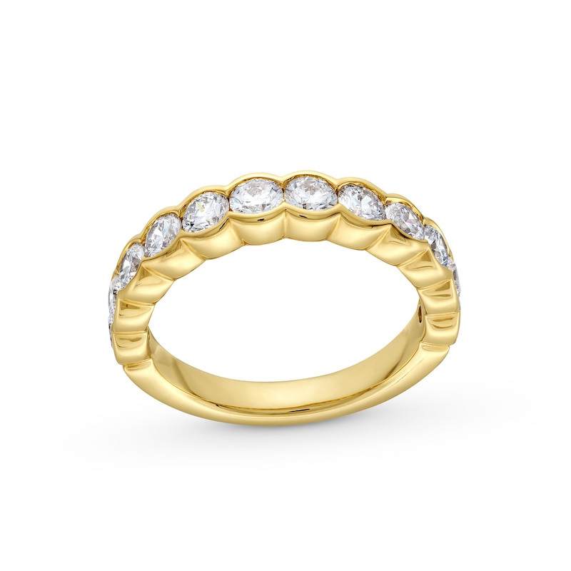 Main Image 1 of 1-1/2 CT. T.W. Certified Lab-Created Diamond Bezel-Set Twelve Stone Scallop Edge Anniversary Band in 14K Gold (F/VS2)