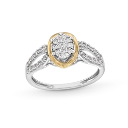 1/3 CT. T.W. Oval-Shaped Multi-Diamond Loop Split Shank Engagement Ring in 10K Two-Tone Gold