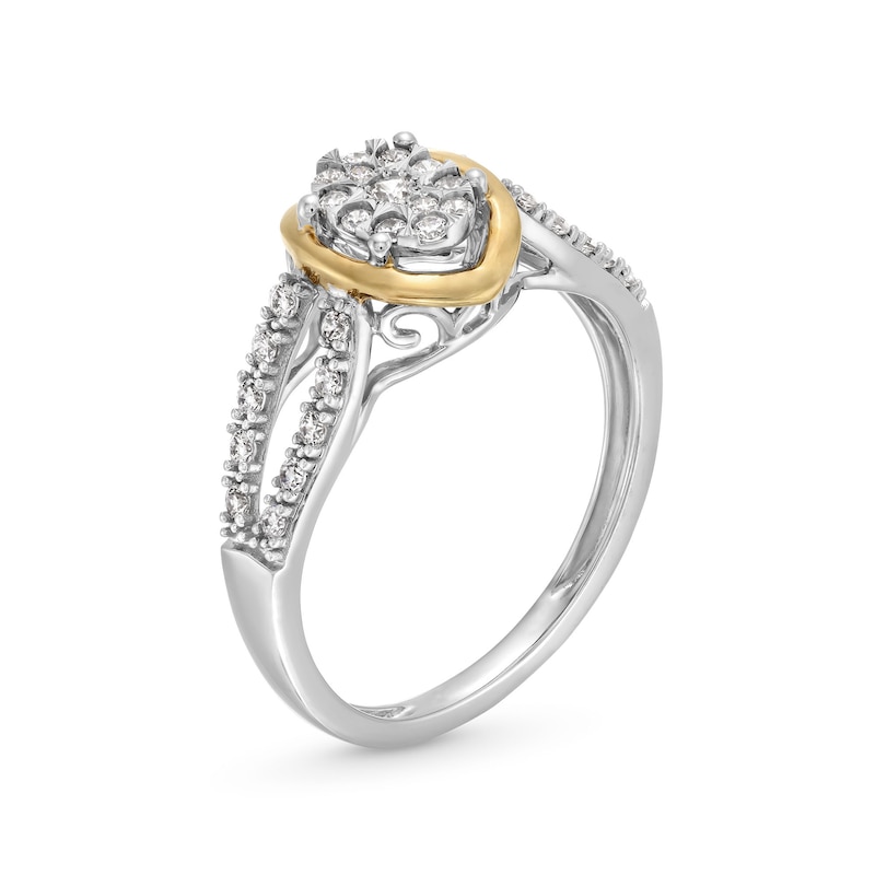 Main Image 3 of 1/3 CT. T.W. Oval-Shaped Multi-Diamond Loop Split Shank Engagement Ring in 10K Two-Tone Gold