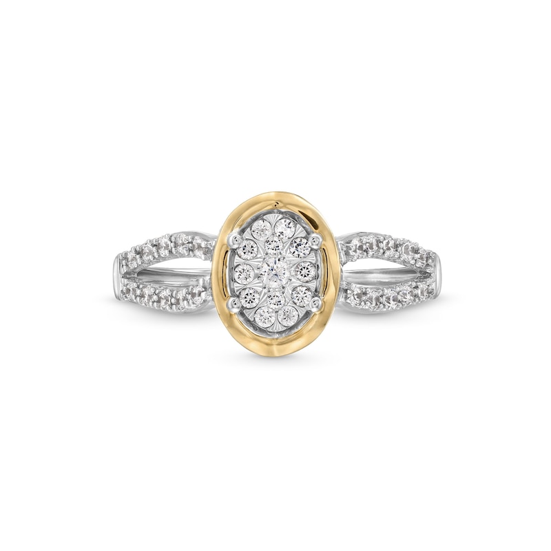 Main Image 4 of 1/3 CT. T.W. Oval-Shaped Multi-Diamond Loop Split Shank Engagement Ring in 10K Two-Tone Gold