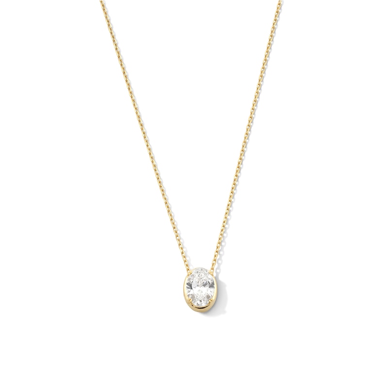 Main Image 1 of 1 CT. Oval Certified Lab-Created Diamond Frame Solitaire Necklace in 14K Gold (F/SI2) - 19&quot;