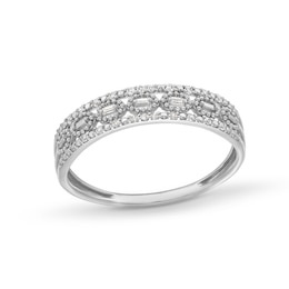 1/15 CT. T.W. Baguette and Round Diamond Open Triple Row Stackable Anniversary Band in 10K White Gold