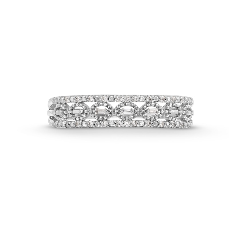 1/15 CT. T.W. Baguette and Round Diamond Open Triple Row Stackable Anniversary Band in 10K White Gold