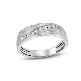 1/5 CT. T.W. Diamond Graduated Rolling Groove Anniversary Band in 10K White Gold