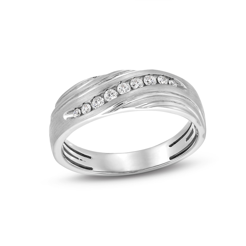 1/5 CT. T.W. Diamond Graduated Rolling Groove Anniversary Band in 10K White Gold