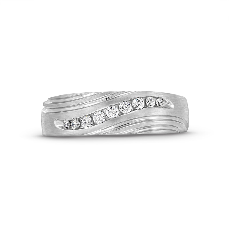 1/5 CT. T.W. Diamond Graduated Rolling Groove Anniversary Band in 10K White Gold