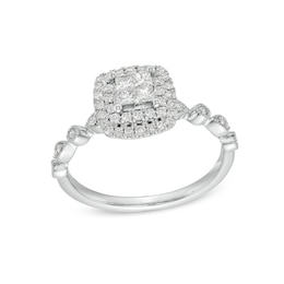 1/2 CT. T.W. Quad Princess-Cut Diamond Double Cushion Frame Vintage-Style Engagement Ring in 10K White Gold