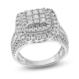 2 CT. T.W. Princess-Cut Multi-Diamond Double Cushion Frame Multi-Row Engagement Ring in 10K White Gold