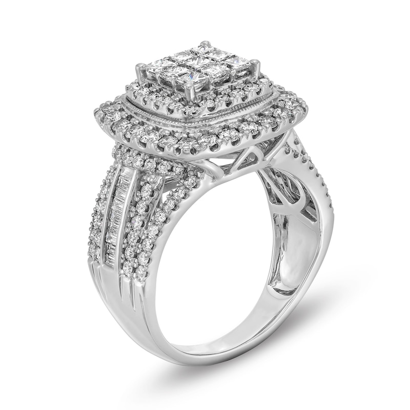 2 CT. T.W. Princess-Cut Multi-Diamond Double Cushion Frame Multi-Row Engagement Ring in 10K White Gold