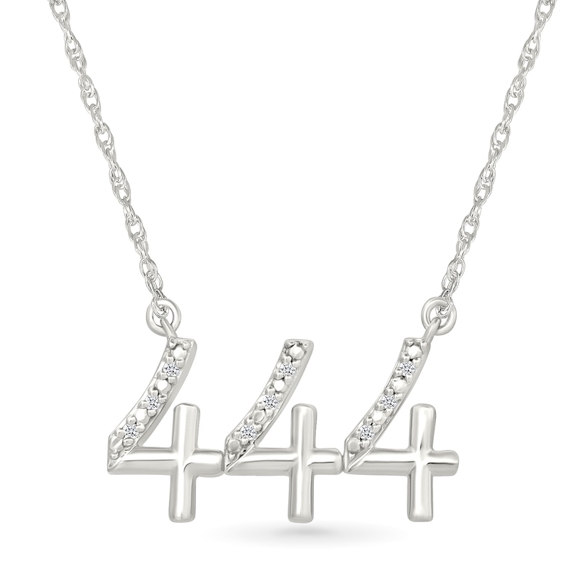 Main Image 1 of Diamond Accent Lucky Number “444” Necklace in Sterling Silver