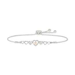 1/20 CT. T.W Diamond Quinceañera &quot;15” Open Hearts Bolo Bracelet in Sterling Silver and 10K Rose Gold - 9.0&quot;