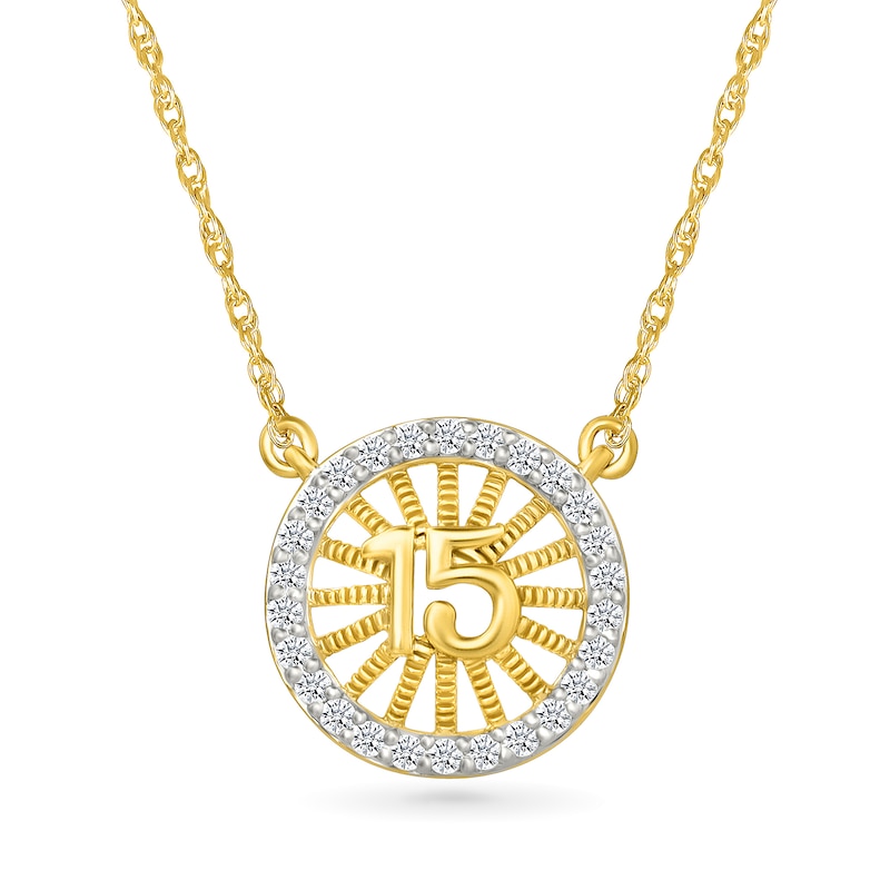 Main Image 1 of 1/6 CT. T.W. Diamond Quinceañera “15” Wheel Necklace in Sterling Silver with 10K Gold Plate