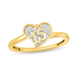 1/20 CT. T.W. Diamond Quinceañera “15” Abstract Heart Charm Ring in Sterling Silver with 10K Gold Plate