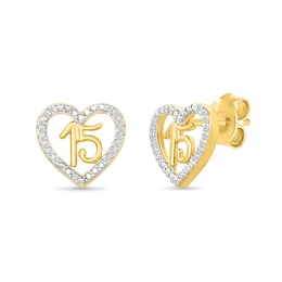 1/10 CT. T.W. Diamond Quinceañera “15” Open Heart Stud Earrings in 10K Gold