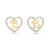 Thumbnail Image 2 of 1/10 CT. T.W. Diamond Quinceañera “15” Open Heart Stud Earrings in 10K Gold