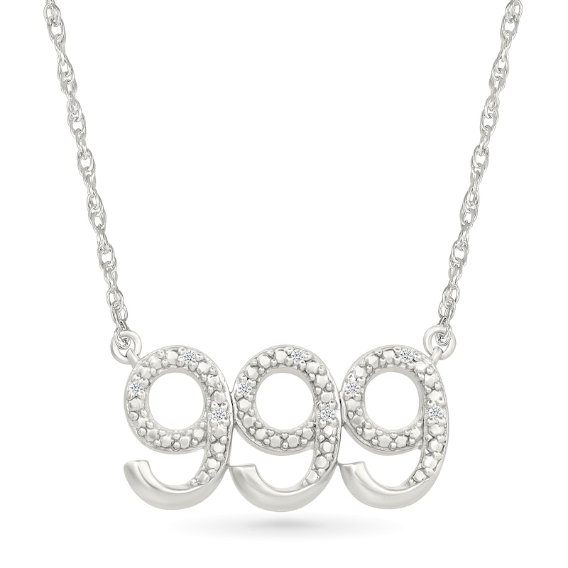 Main Image 1 of Diamond Accent Lucky Number “999” Necklace in Sterling Silver