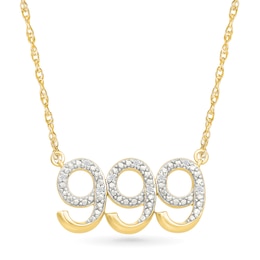 Diamond Accent Lucky Number “999” Necklace in Sterling Silver with 10K Gold Plate