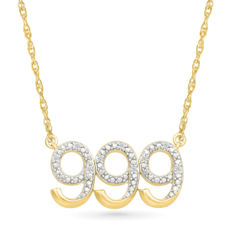 Main Image 1 of Diamond Accent Lucky Number “999” Necklace in Sterling Silver with 10K Gold Plate