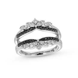 1/2 CT. T.W. Black and White Diamond Leaf Solitaire Enhancer in 14K White Gold