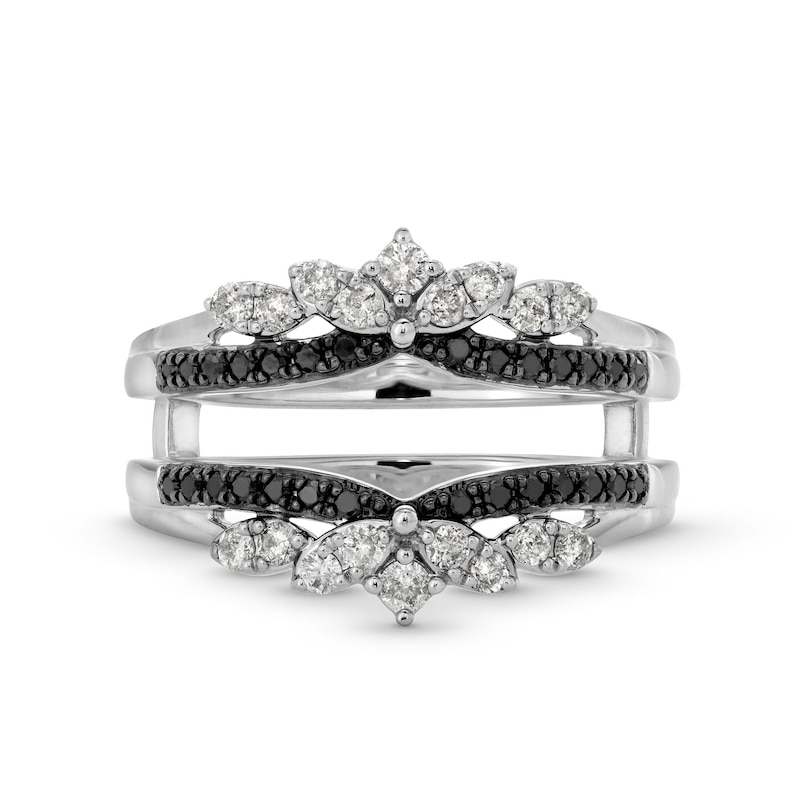 Main Image 4 of 1/2 CT. T.W. Black and White Diamond Leaf Solitaire Enhancer in 14K White Gold