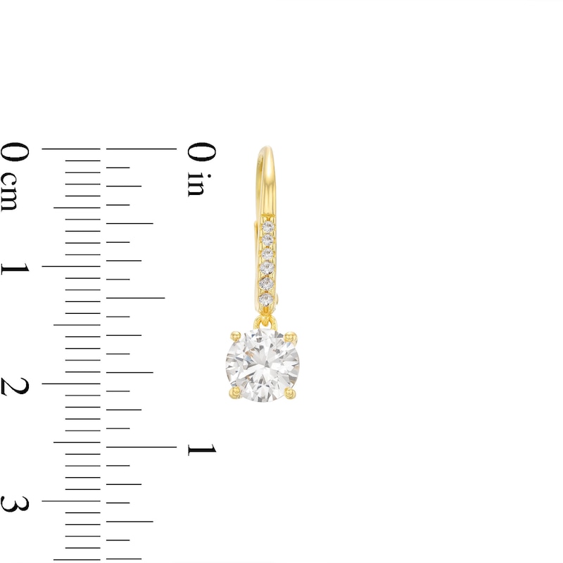 Main Image 3 of 6.25mm White Lab-Created Sapphire Drop Earrings in Sterling Silver with 18K Gold Plate