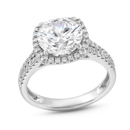 3-1/2 CT. T.W. Certified Lab-Created Diamond Cushion Frame Double Row Engagement Ring in 14K White Gold (F/SI2)