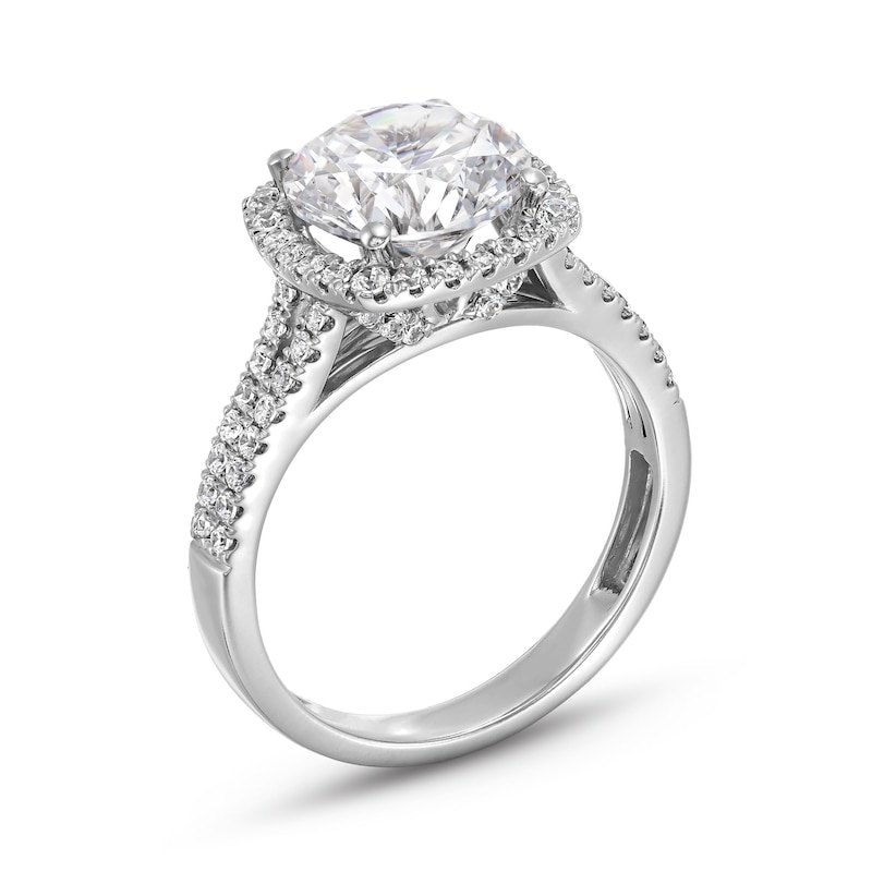 3-1/2 CT. T.W. Certified Lab-Created Diamond Cushion Frame Double Row Engagement Ring in 14K White Gold (F/SI2)