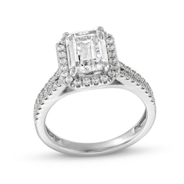 3-1/2 CT. T.W. Emerald-Cut Certified Lab-Created Diamond Frame Double Row Engagement Ring in 14K White Gold (F/SI2)