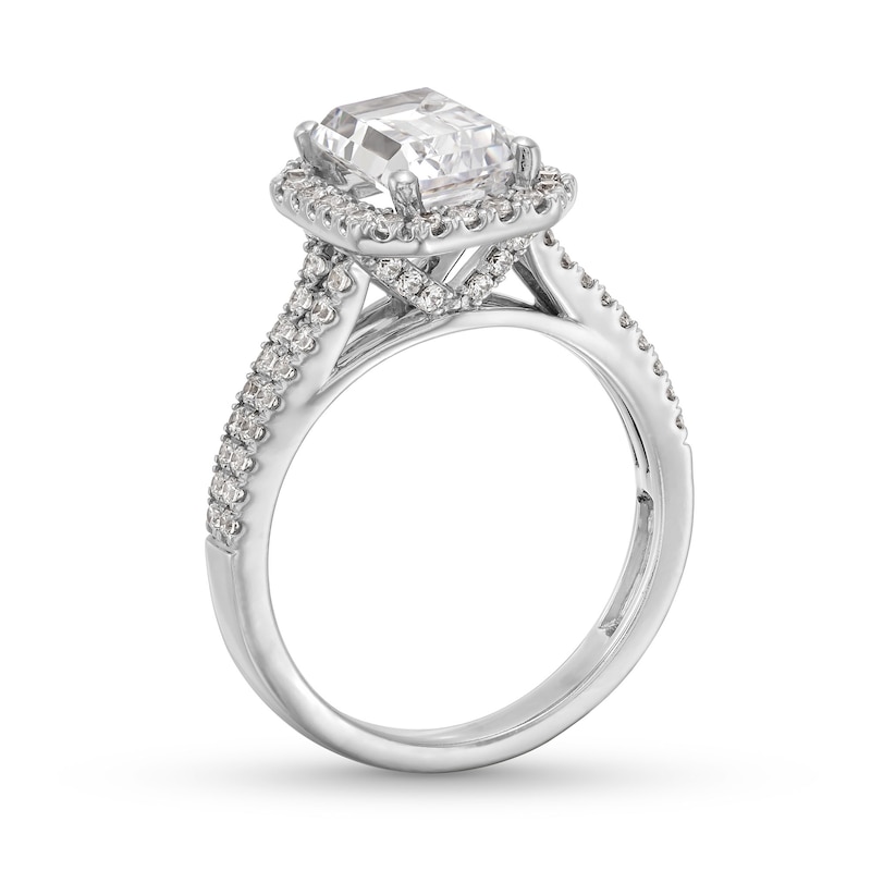 3-1/2 CT. T.W. Emerald-Cut Certified Lab-Created Diamond Frame Double Row Engagement Ring in 14K White Gold (F/SI2)