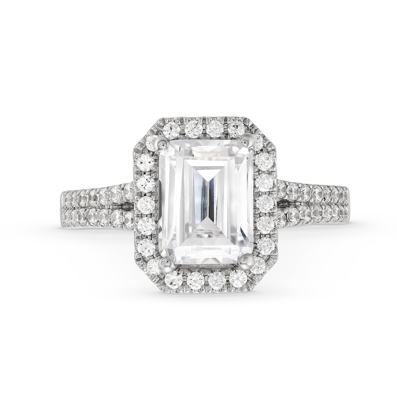 3-1/2 CT. T.W. Emerald-Cut Certified Lab-Created Diamond Frame Double Row Engagement Ring in 14K White Gold (F/SI2)