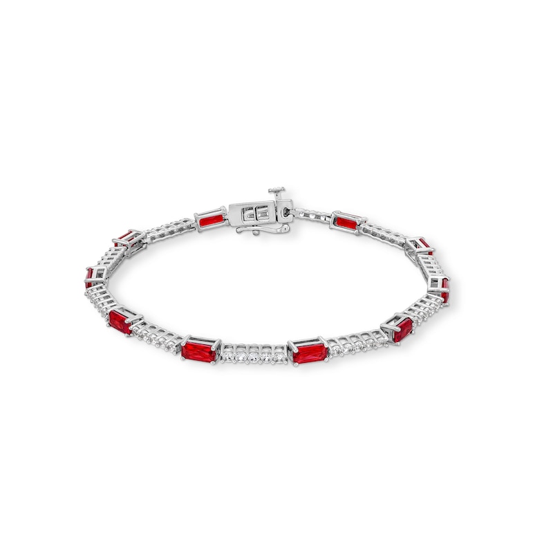 Main Image 4 of Emerald-Cut Lab-Created Ruby and White Lab-Created Sapphire Alternating Line Bracelet in Sterling Silver - 7.25”