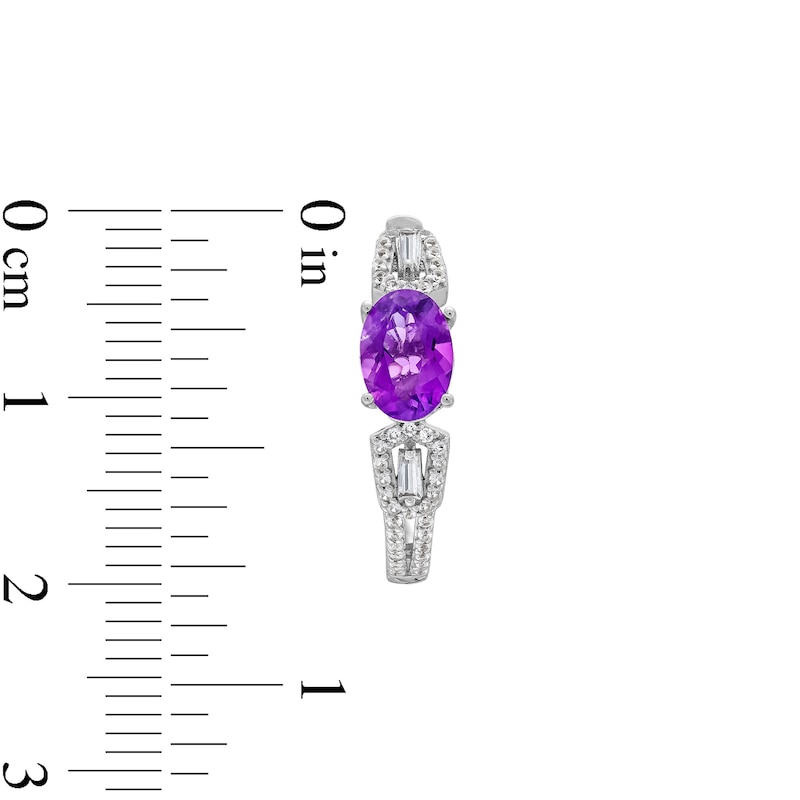 Oval Amethyst and White Lab-Created Sapphire Pendant, Ring and Hoop Earrings Set in Sterling Silver - Size 7